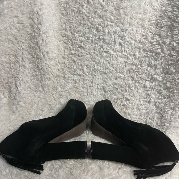 STEVE MADDEN Leather Black Suede Platform Heels ankle boots tassel accent SZ8.5 - Picture 7 of 14